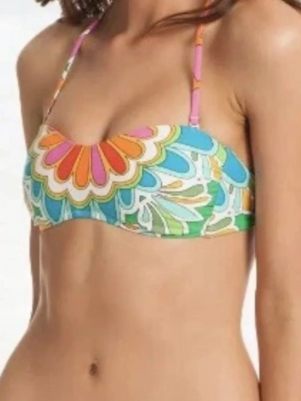 Trina Turk Multicolor Floral Bandeau Bikini Top in Blue/Green Retro Design Sz4